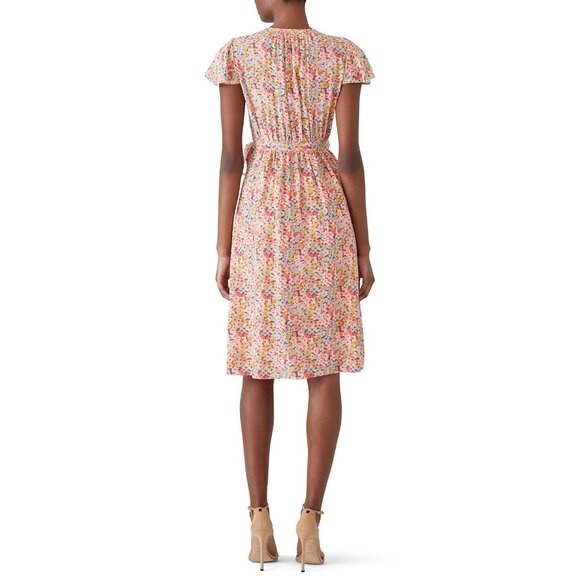 Rebecca Taylor Margo Pink Floral Print Short Sleeve Wrap Dress Women's Size 4 - Picture 3 of 11
